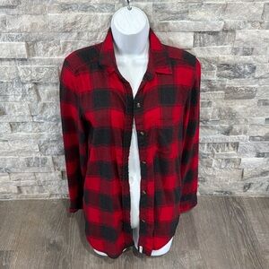 Women’s Red and Black American Eagle Boyfriend Fit Flannel Shirt Size Small